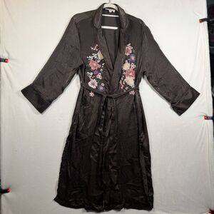 JCL Embroidered Robe Brown Floral Belted Side Pockets Women’s M/L